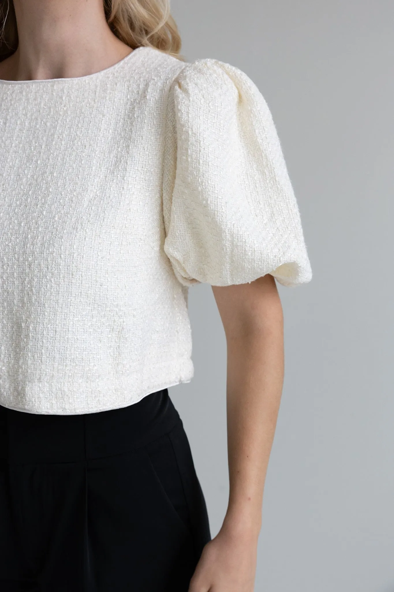 Ivory Textured Puff Sleeve Top