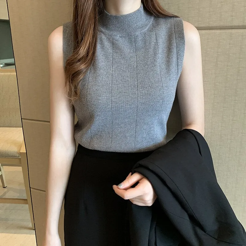 Joskaa Christmas Gift Blusas Mujer De Moda 2024 Korean Sleeveless Blouses Summer Casual Women Clothing New Women Tops Knit Ladies Clothes 8623 50