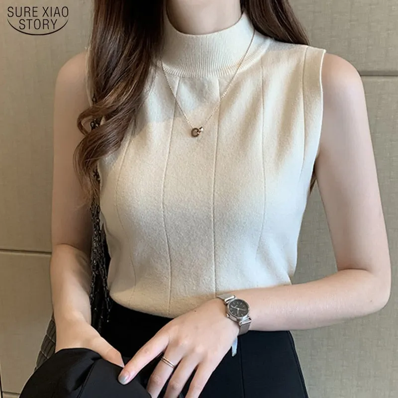 Joskaa Christmas Gift Blusas Mujer De Moda 2024 Korean Sleeveless Blouses Summer Casual Women Clothing New Women Tops Knit Ladies Clothes 8623 50