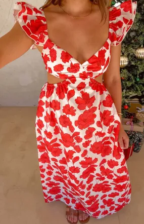 Kaden Red Anemone Floral Print Maxi Dress