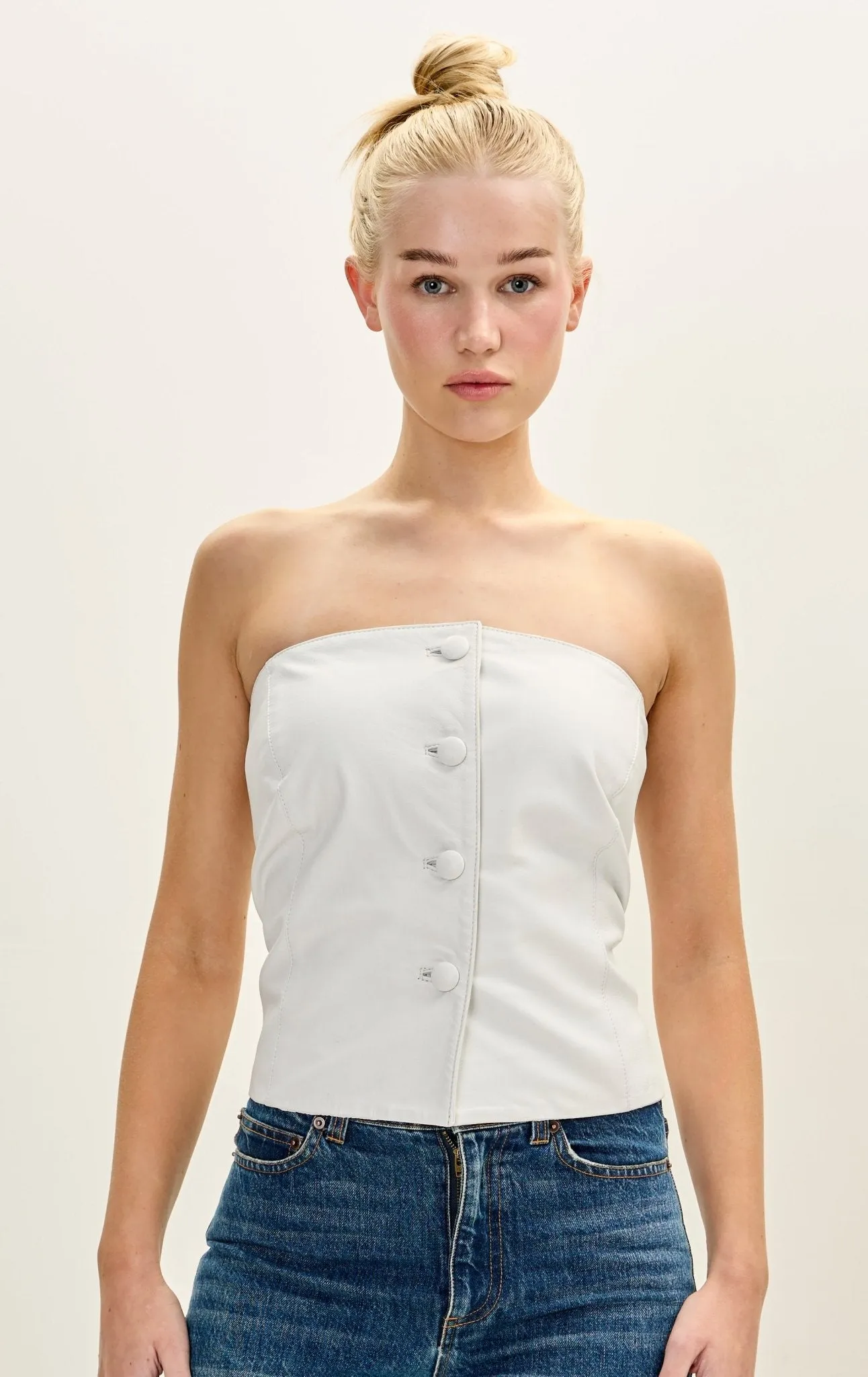 Lambskin Leather Sleeveless Top - White