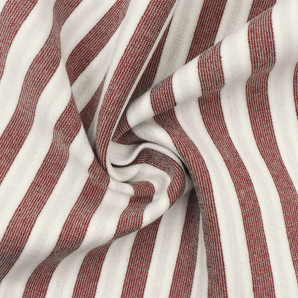 Maroon Red-White Stripe Stretch Poly Double Knit Activewear Fabric