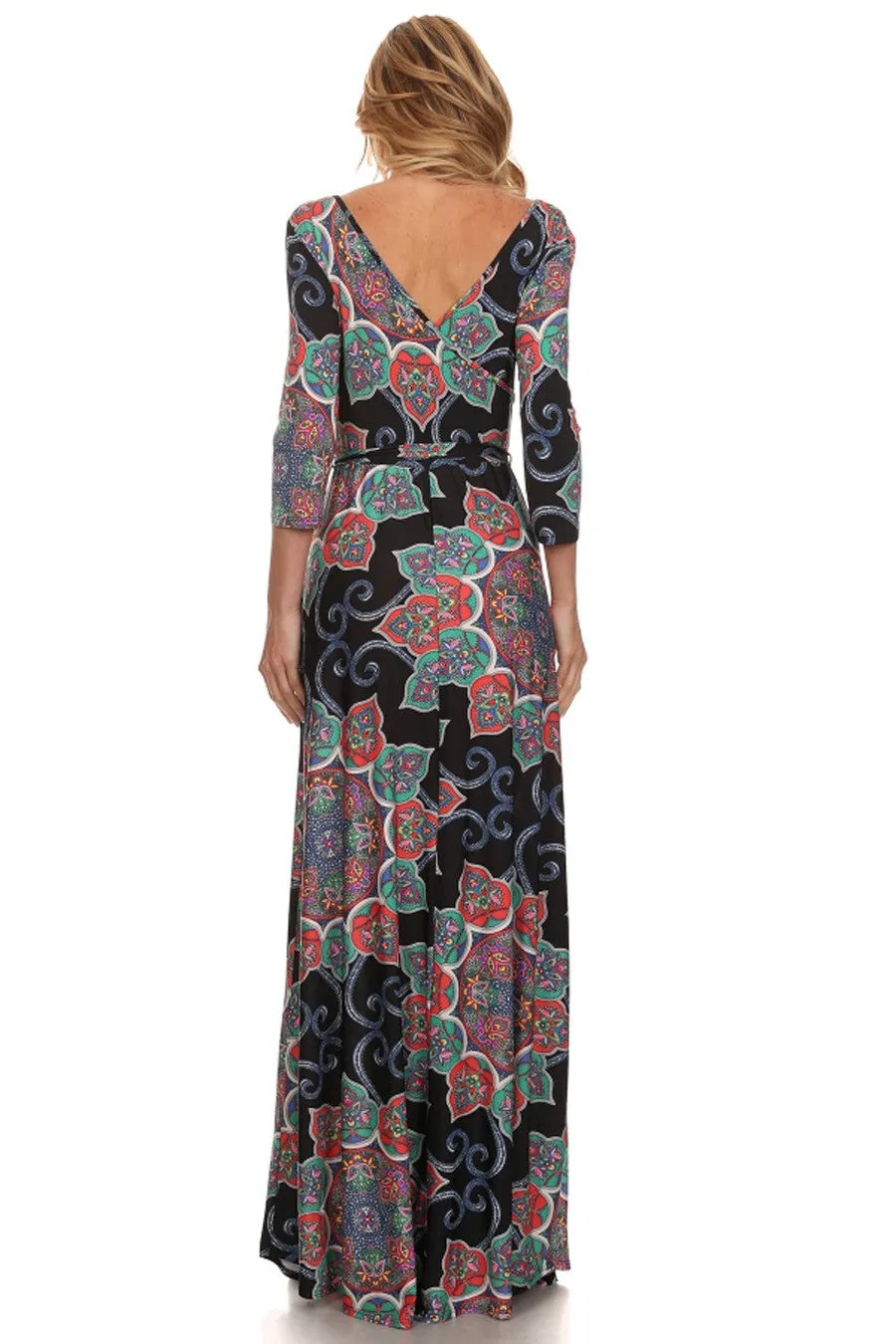 Maxi Dress with Sleeves Crystal Paisley Black