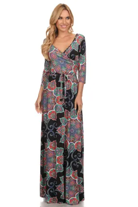 Maxi Dress with Sleeves Crystal Paisley Black