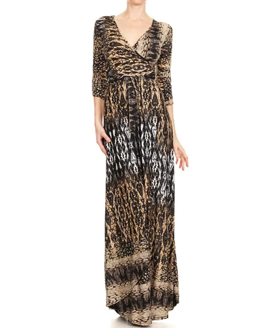 Maxi Dress with Sleeves Python Black Tan