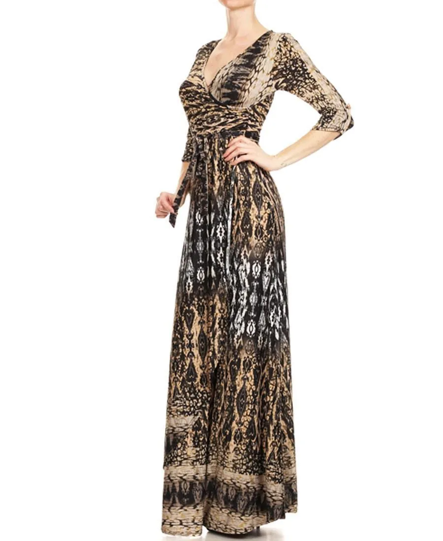 Maxi Dress with Sleeves Python Black Tan