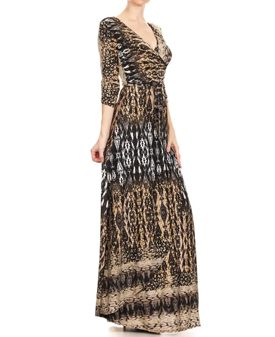 Maxi Dress with Sleeves Python Black Tan