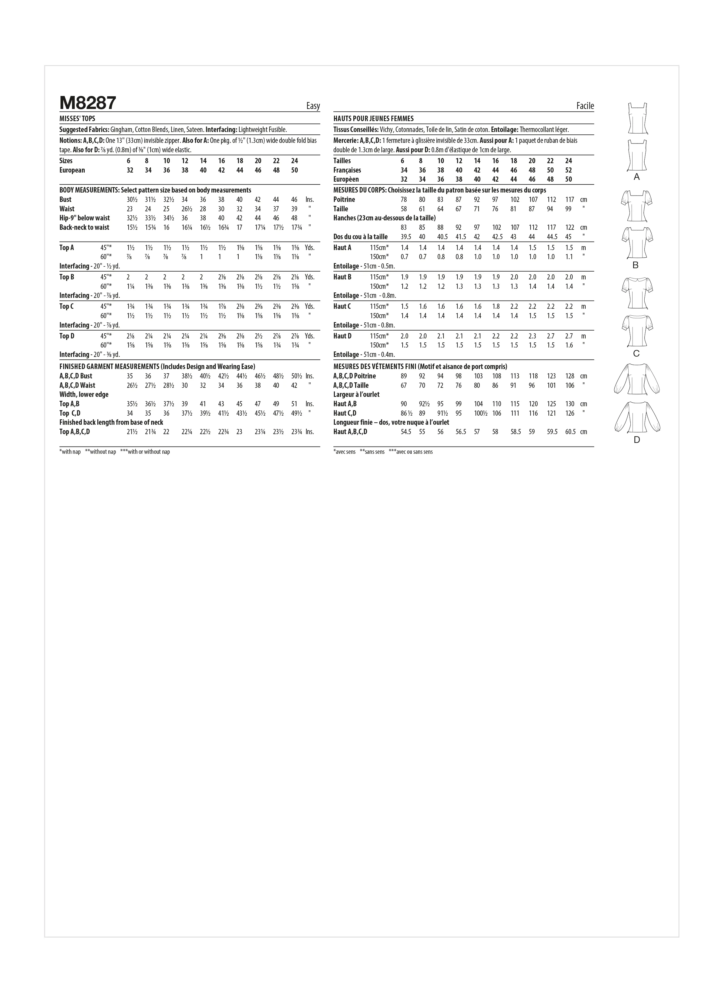 McCall's Pattern M8287 Misses' Tops