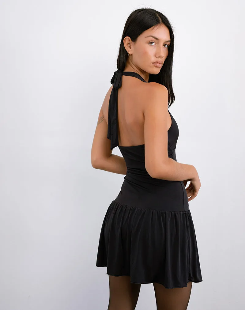 Mercer Drop Waist Mini Dress in Black