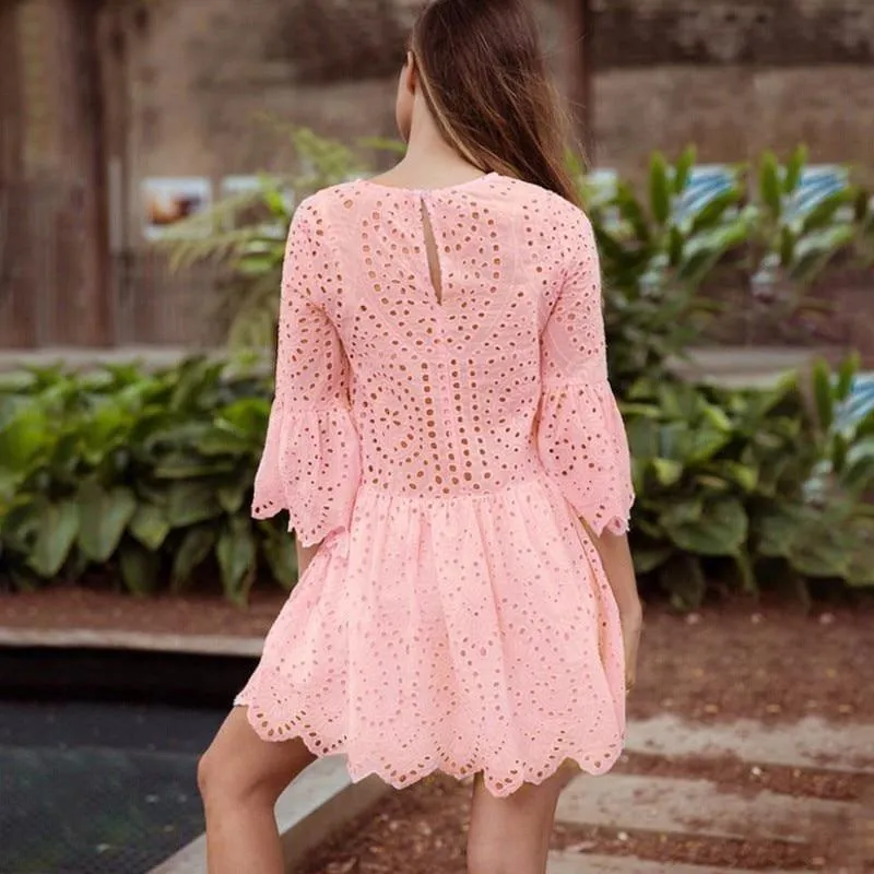 Mini Lace Sexy Dresses Women Flare Sleeve Mini Dress