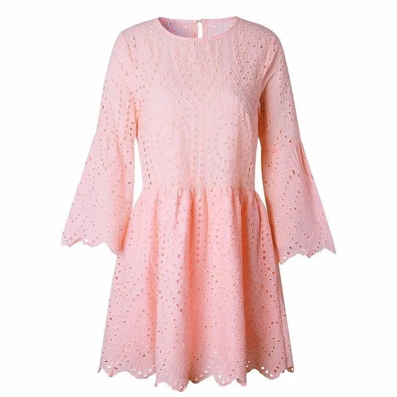 Mini Lace Sexy Dresses Women Flare Sleeve Mini Dress