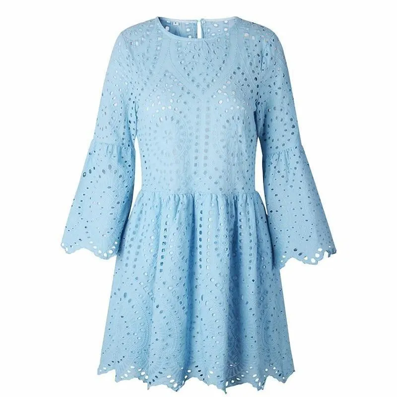 Mini Lace Sexy Dresses Women Flare Sleeve Mini Dress