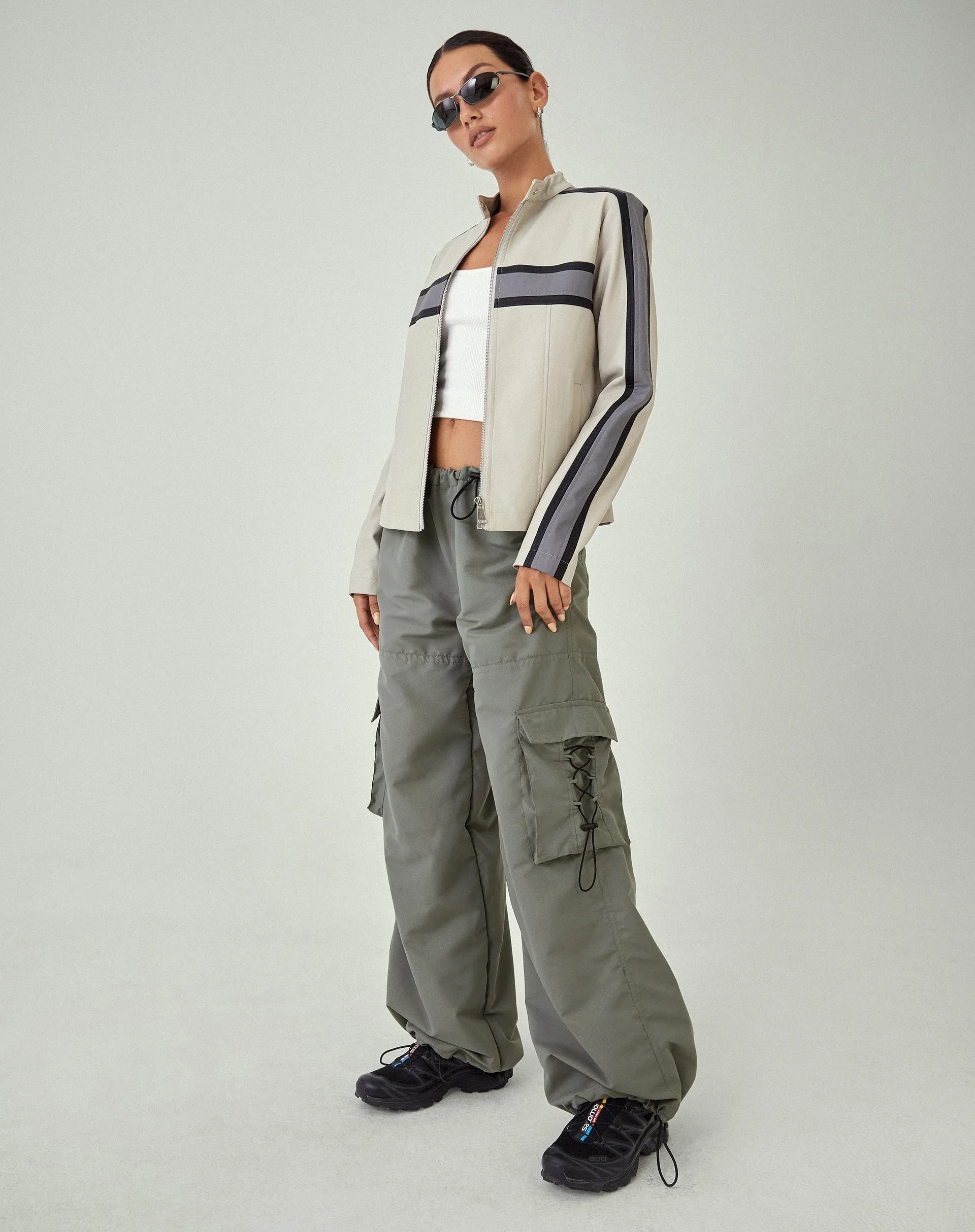 MOTEL X JACQUIE Fabio Wide Leg Cargo Trousers in Grey