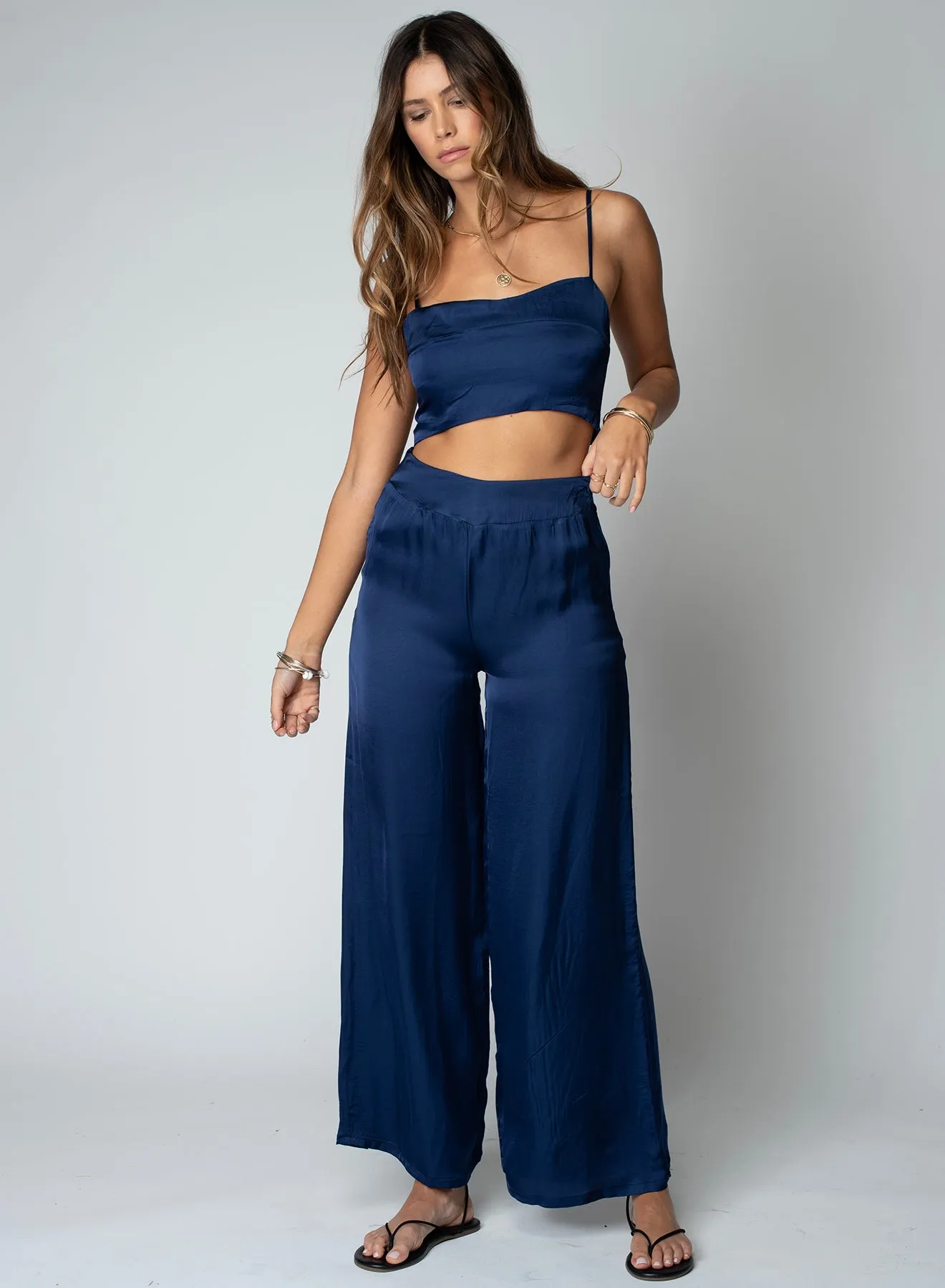 Navy Peony Sunset Wide Leg Pant