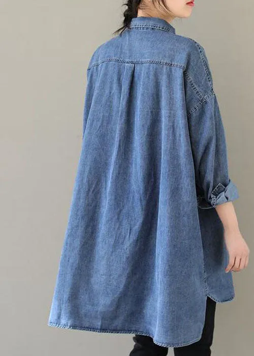 Organic Blue Peter Pan Collar Casual denim Blouses Spring