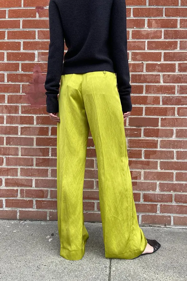 Pamir Wide Leg Drawstring Trousers in Anis Green