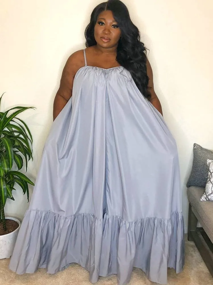 Plus Size Spaghetti Strap Ruffle Maxi Swing Dresses