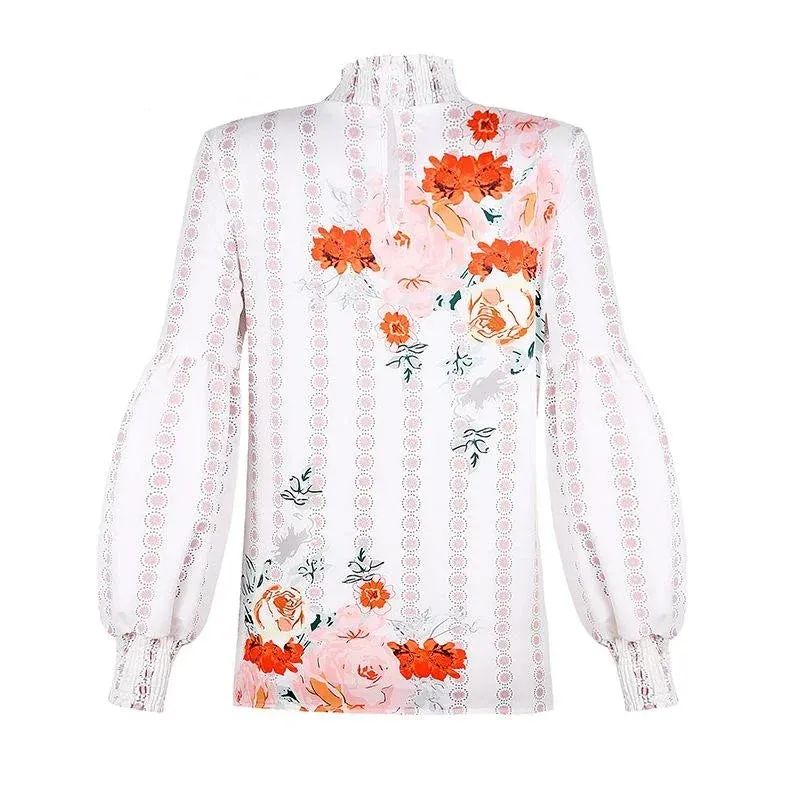 Printed Floral Korean Puff Office Lady Blusas Blouse