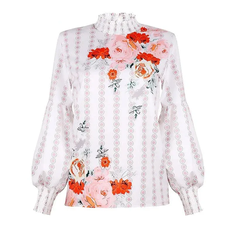 Printed Floral Korean Puff Office Lady Blusas Blouse