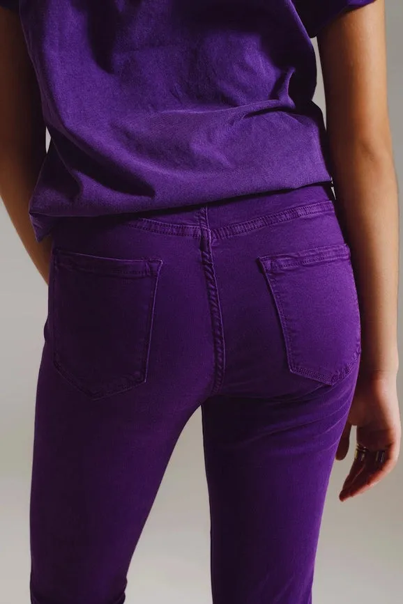 Purple Ankle Skinny Jeans with Soft Wrinkles