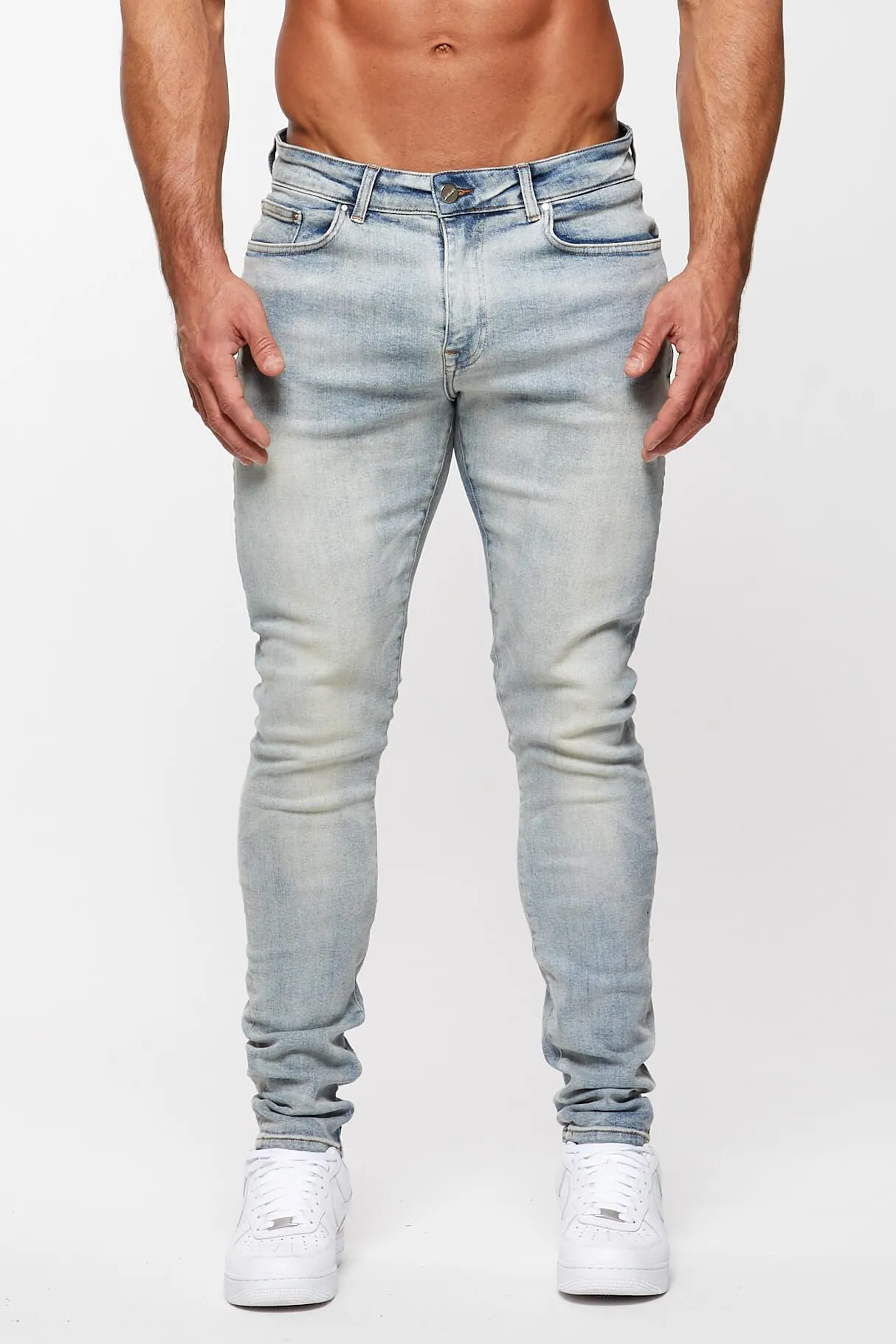 SKINNY FIT JEANS - SAND WASH BLUE OVERDYE