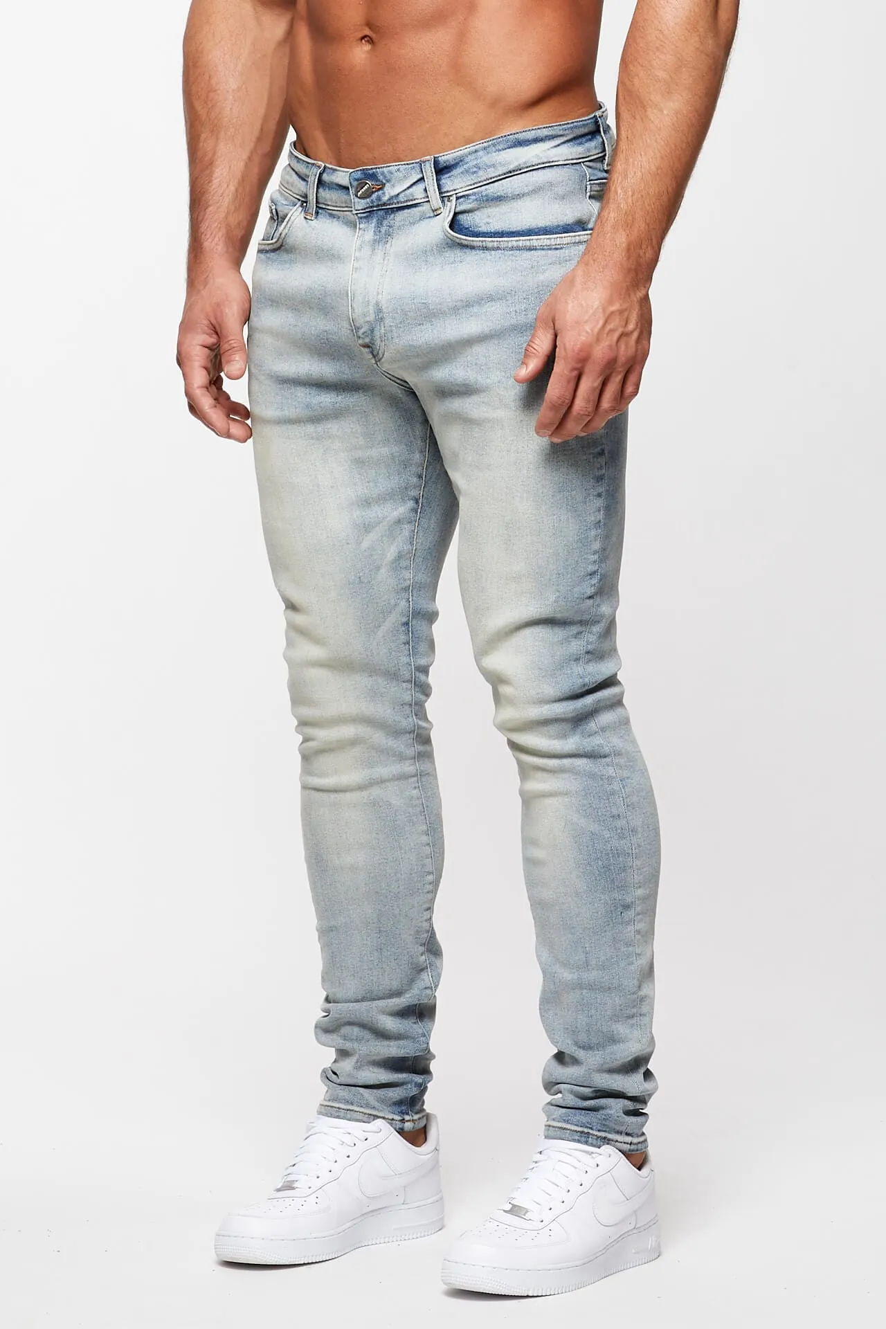 SKINNY FIT JEANS - SAND WASH BLUE OVERDYE