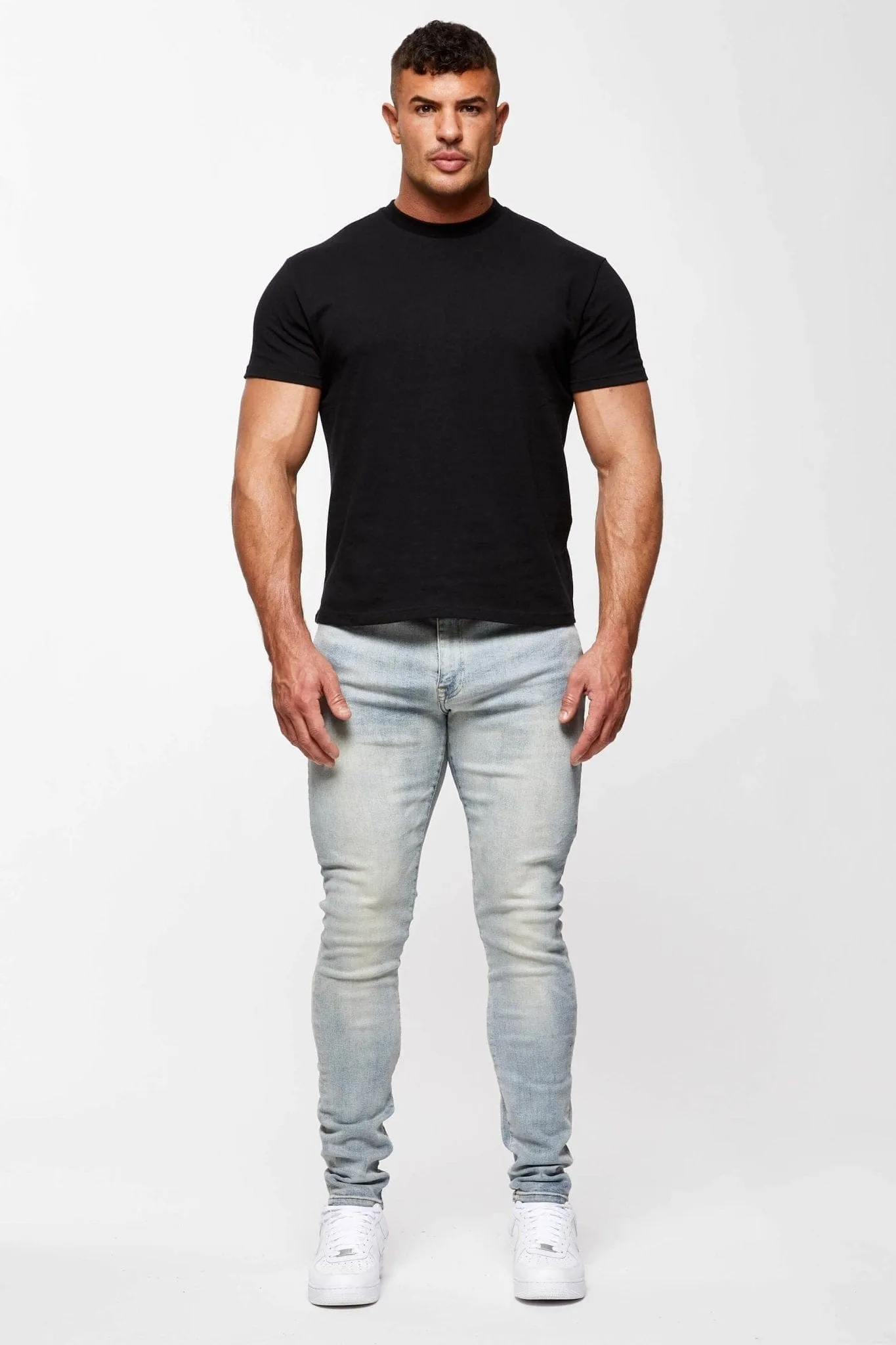 SKINNY FIT JEANS - SAND WASH BLUE OVERDYE