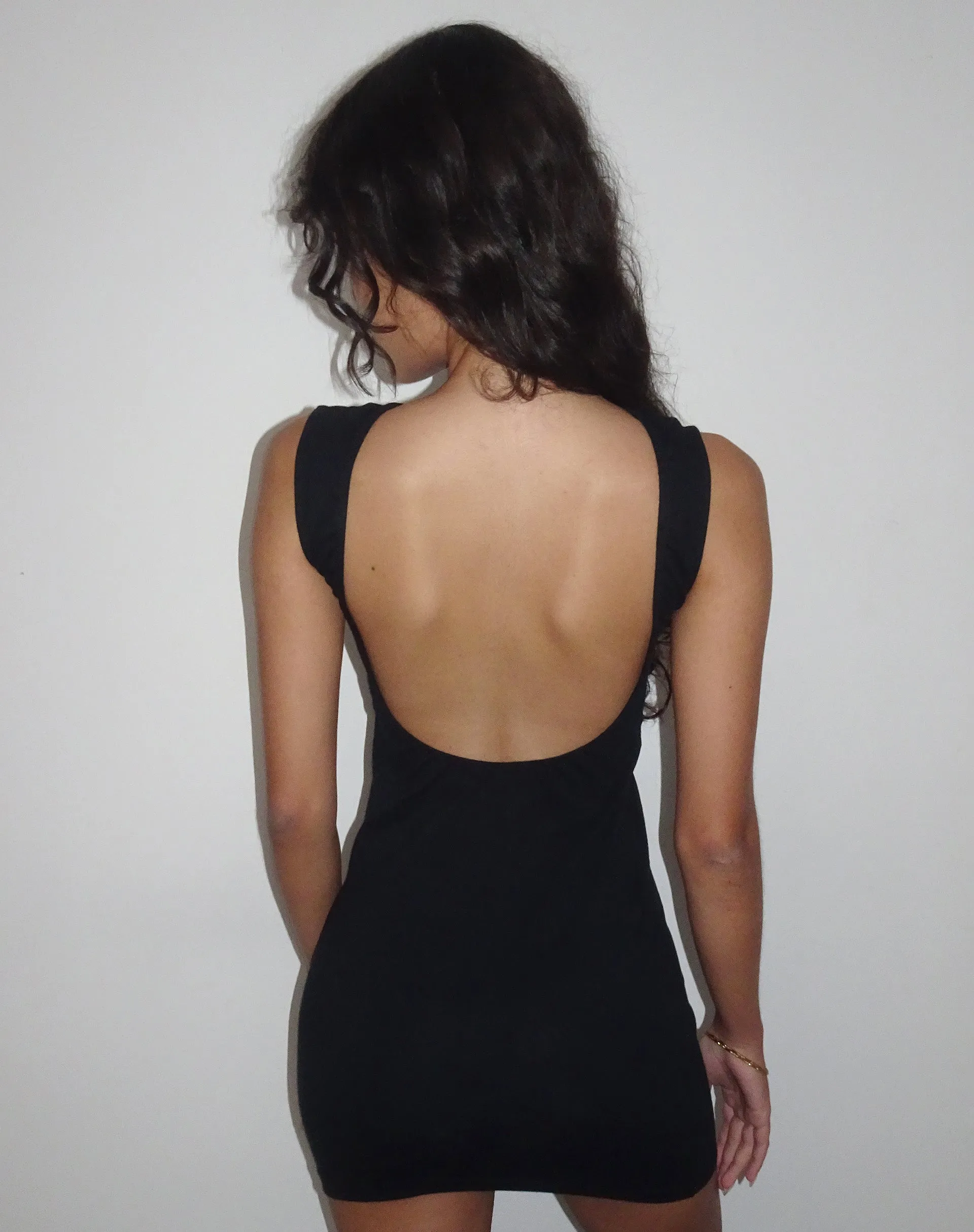 Slony Low Back Mini Dress in Black Lycra