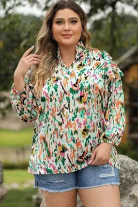 Stylish Ruffle Trim Long Sleeve Blouse - Plus Size