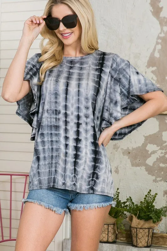 Tie Dye Flutter Sleeve Top