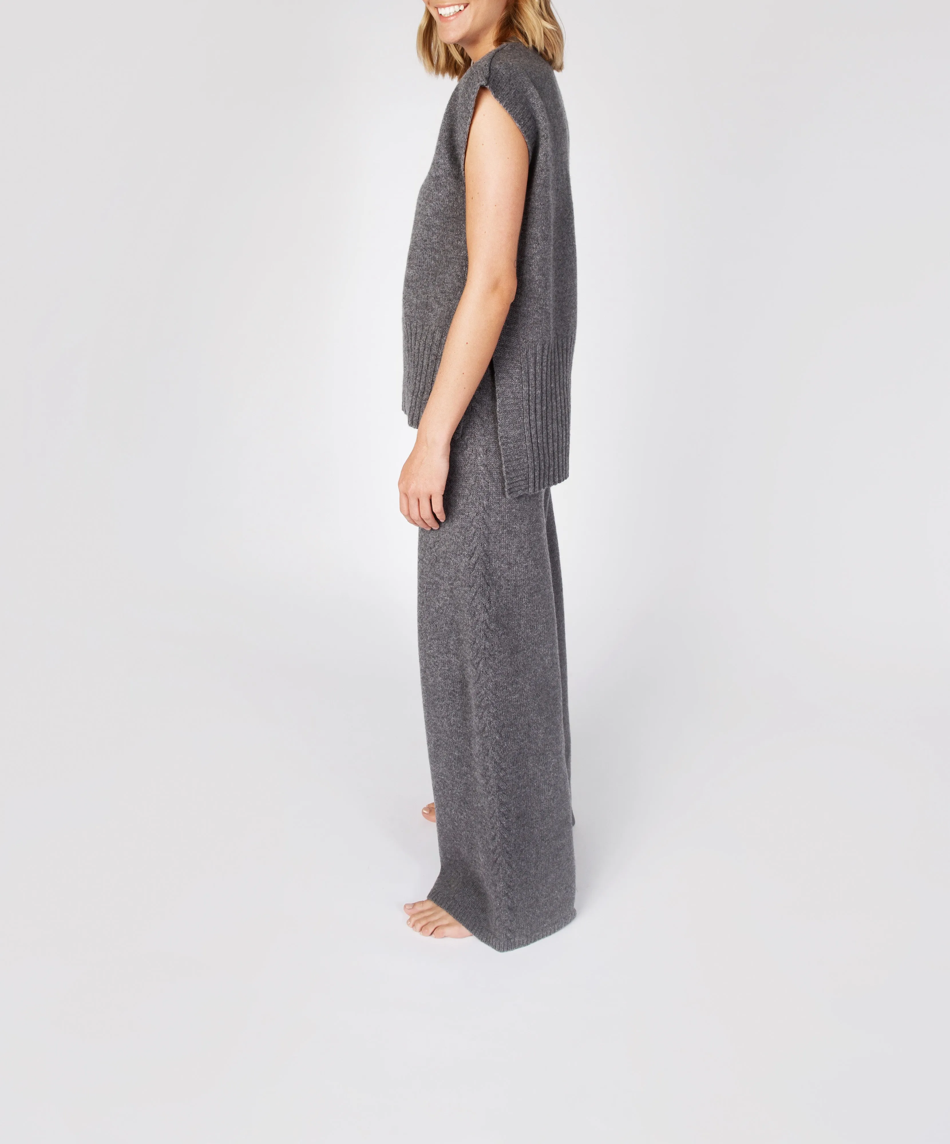 Wide Leg Jersey Trousers Smoke