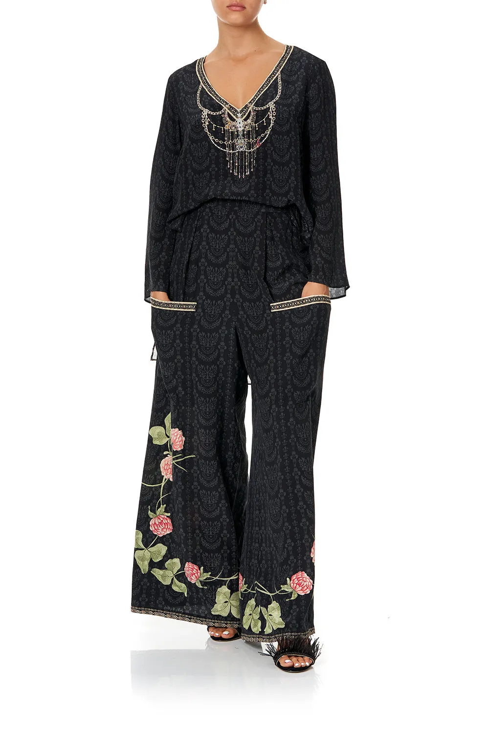 WIDE LEG TROUSER WITH FRONT POCKETS PROVINCIAL PETAL