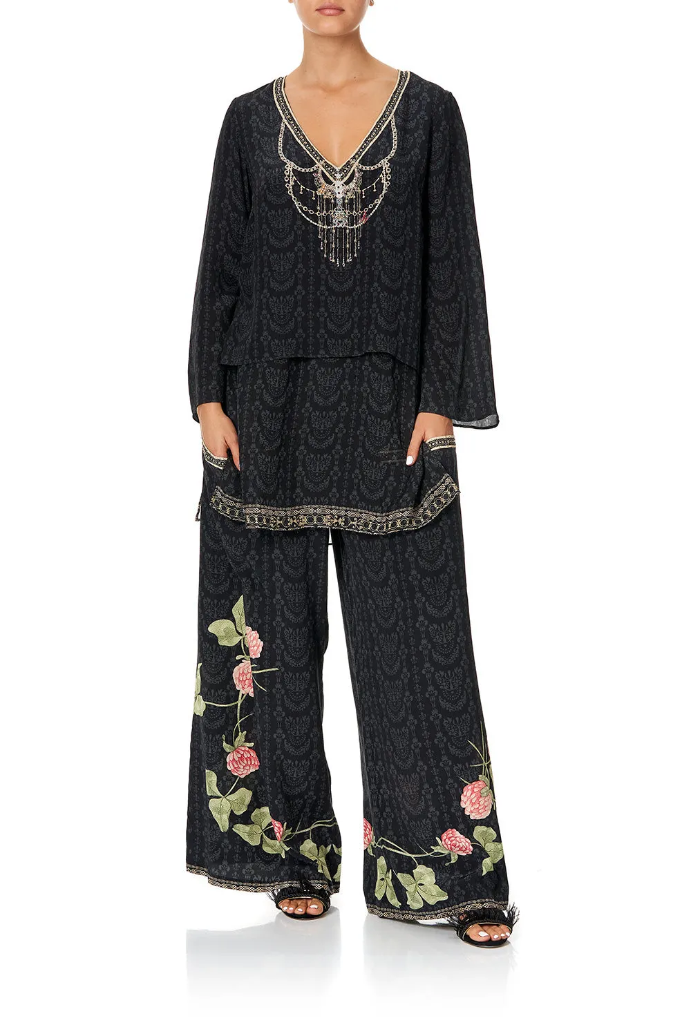 WIDE LEG TROUSER WITH FRONT POCKETS PROVINCIAL PETAL