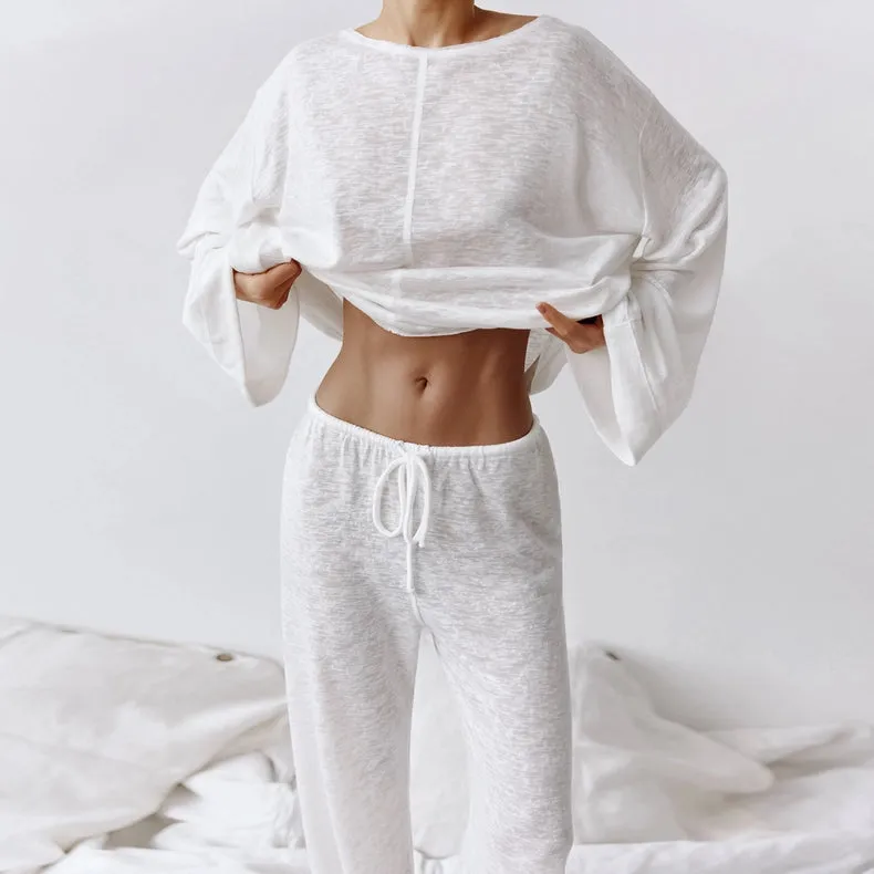 Women's Knitted Pajamas Trousers Soft Loungewear 2-piece Set