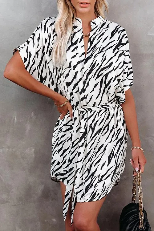 Zebra Belted Shirt Mini Dress